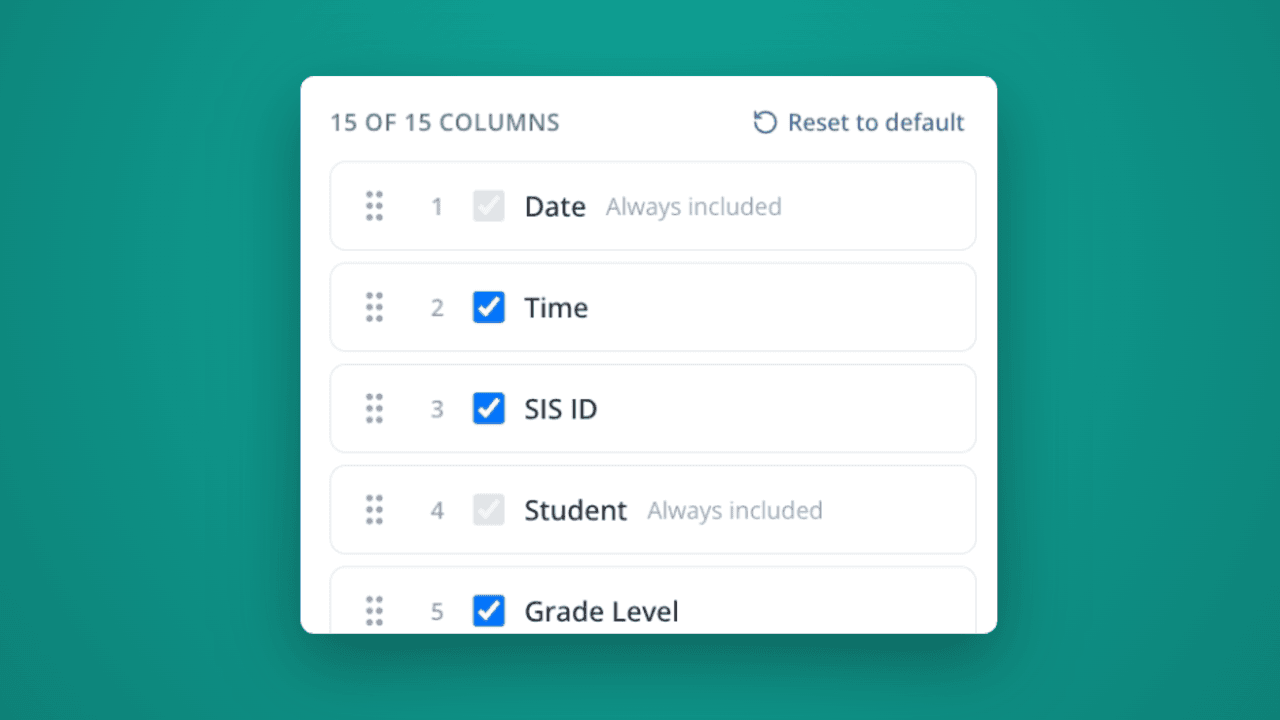 Customize column order in Timeline exports in LiveSchool