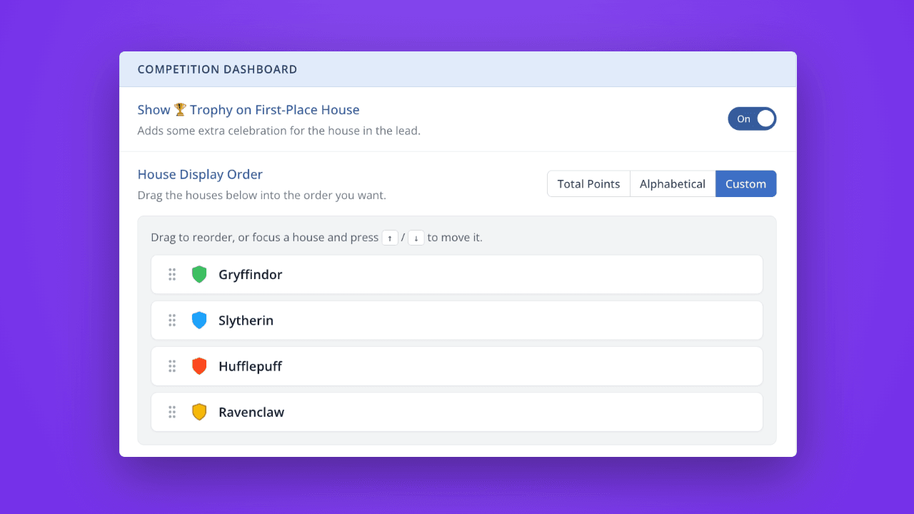 Customize your House ordering in LiveSchool