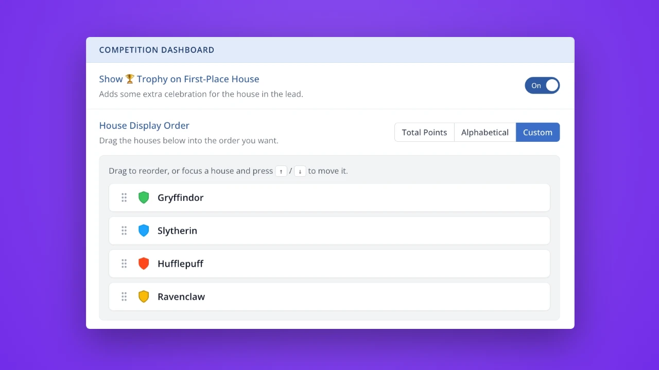 Customize your House ordering in LiveSchool