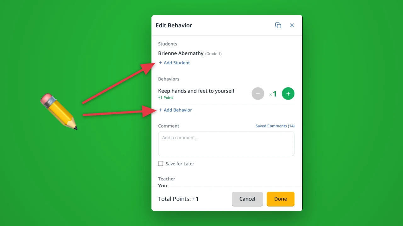 Edit points you've already given in LiveSchool