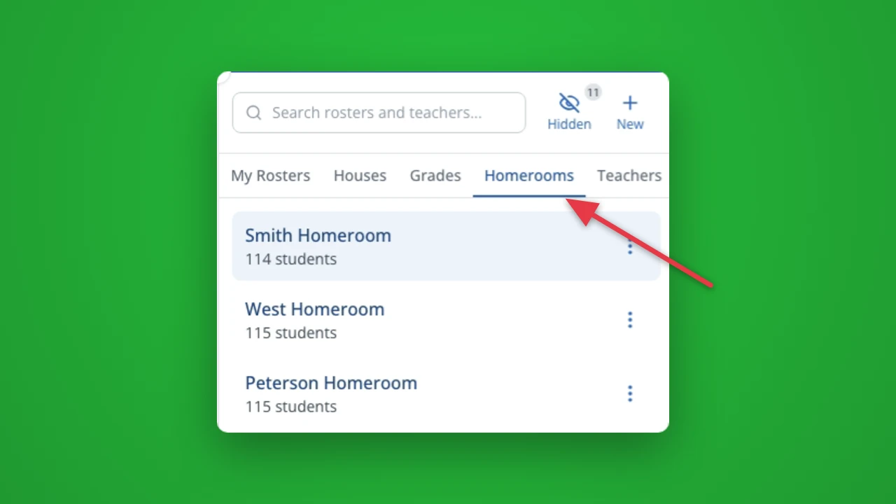 Homerooms tab on Roster Picker in LiveSchool