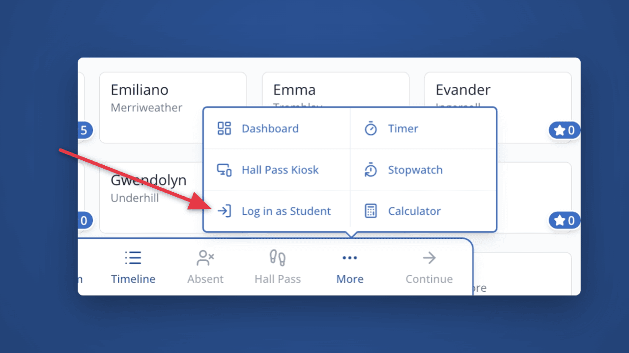 Log in as a student, right from points in LiveSchool