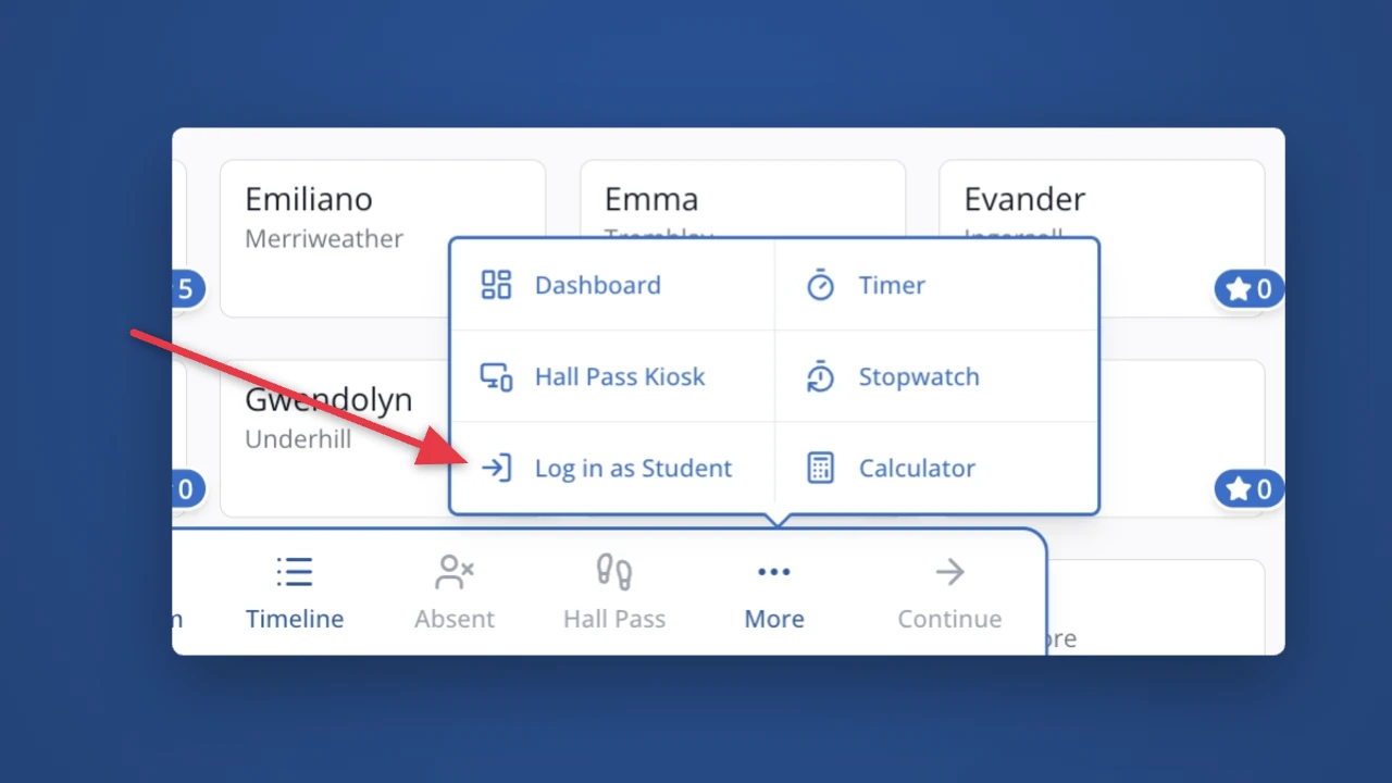Log in as a student, right from points in LiveSchool