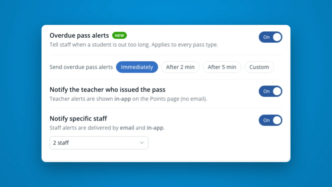 Overdue pass alerts in LiveSchool