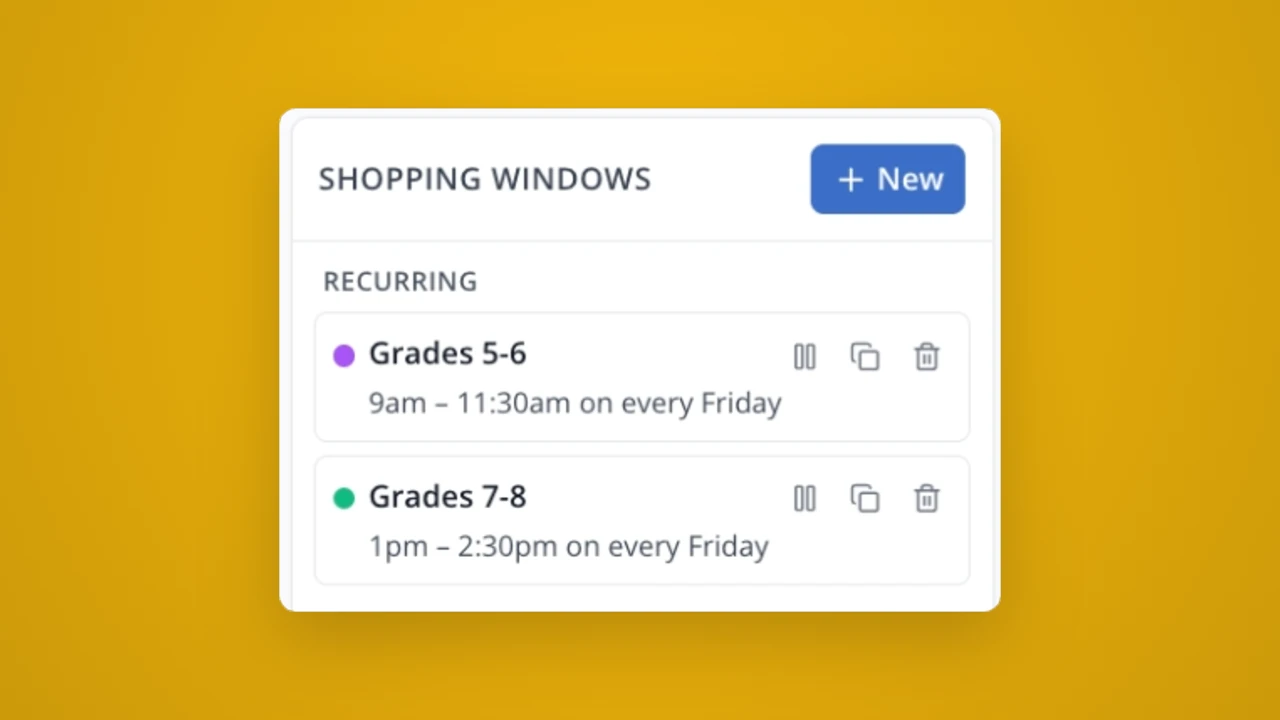 Schedule student shopping windows in LiveSchool
