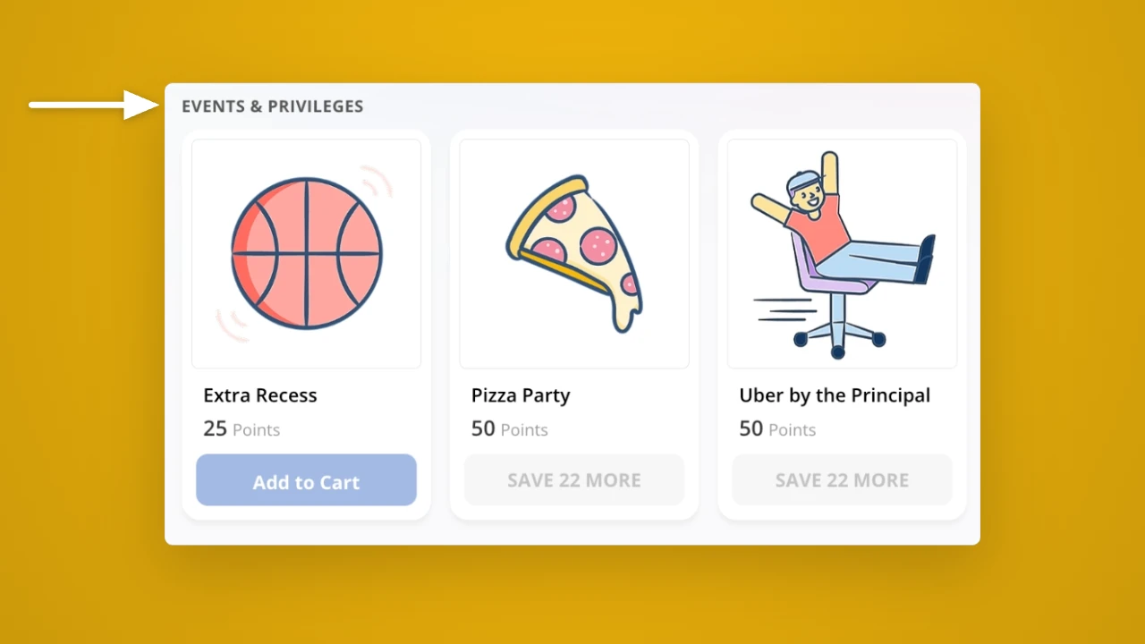 Students see your store categories in LiveSchool
